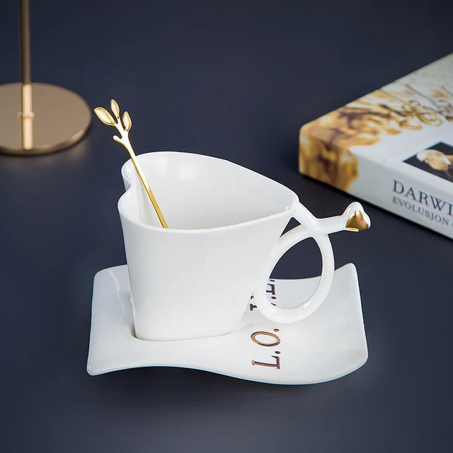 Nordic Ceramic Coffee Cup Set – Cup, Saucer & Gold Spoon