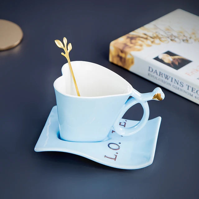 Nordic Ceramic Coffee Cup Set – Cup, Saucer & Gold Spoon