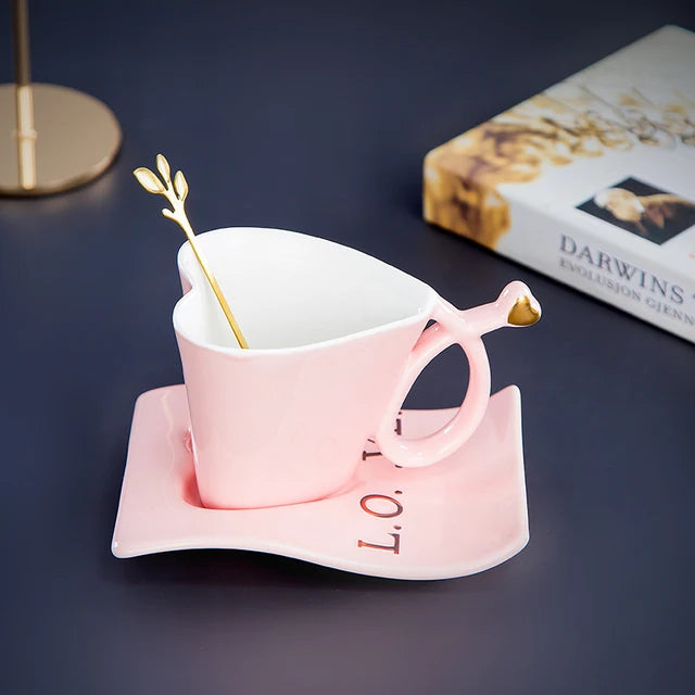 Nordic Ceramic Coffee Cup Set – Cup, Saucer & Gold Spoon