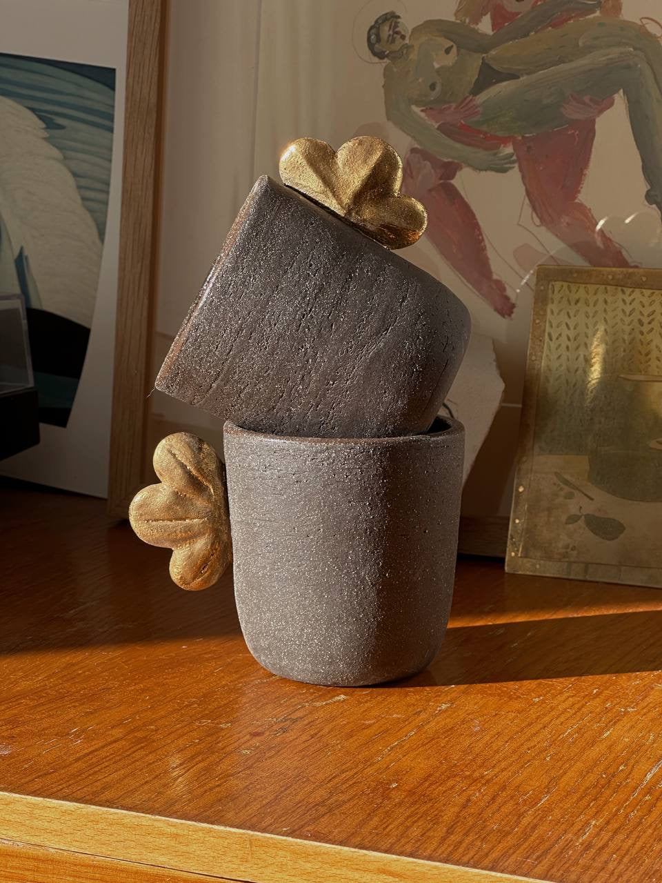 Pumpernickel Stoneware Coffee Cup with Gold Leaf