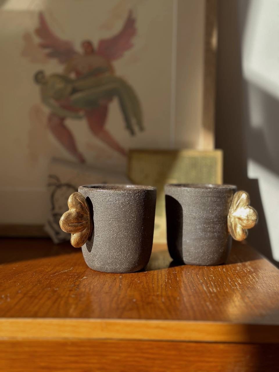 Pumpernickel Stoneware Coffee Cup with Gold Leaf
