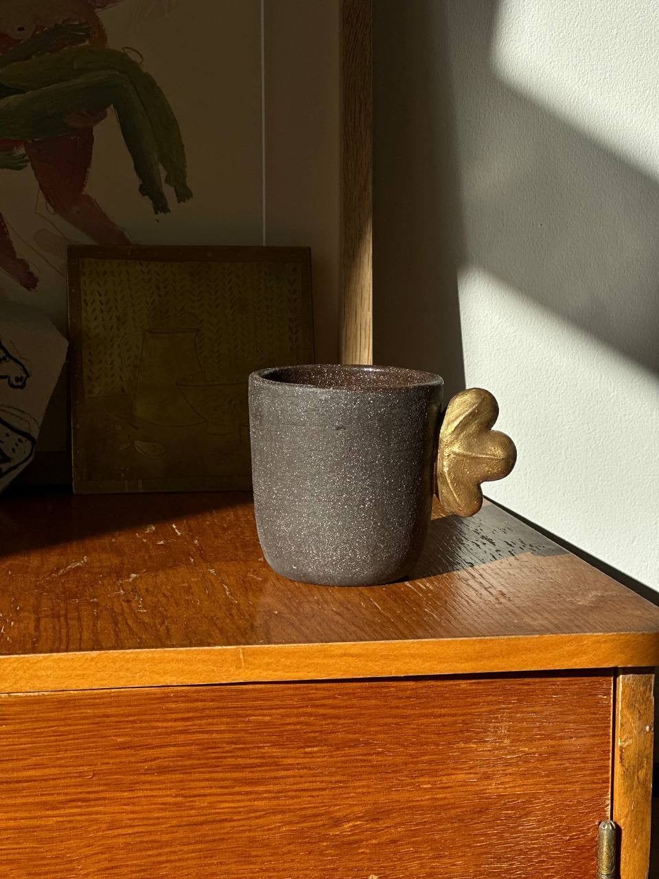 Pumpernickel Stoneware Coffee Cup with Gold Leaf