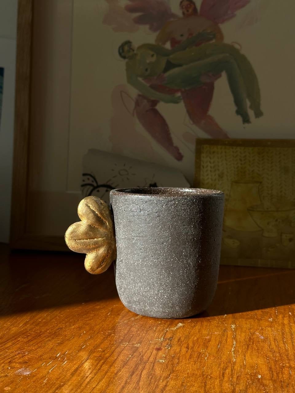 Pumpernickel Stoneware Coffee Cup with Gold Leaf
