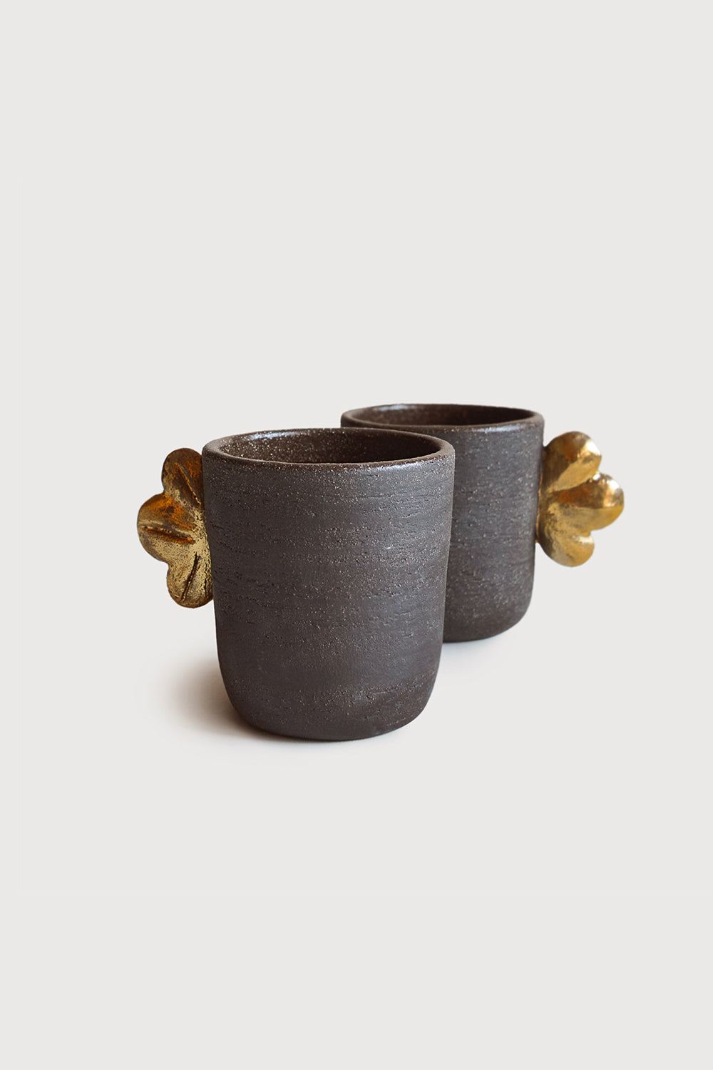 Pumpernickel Stoneware Coffee Cup with Gold Leaf