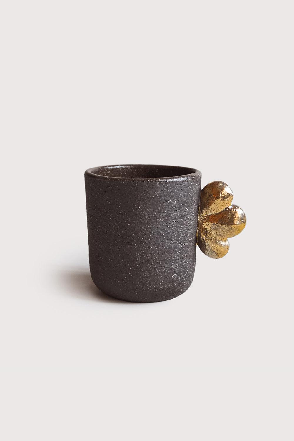 Pumpernickel Stoneware Coffee Cup with Gold Leaf