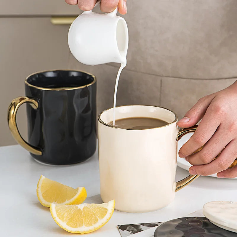 Nordic Gold Rim Ceramic Mug Set – Minimalist Coffee Cups