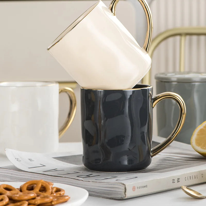 Nordic Gold Rim Ceramic Mug Set – Minimalist Coffee Cups