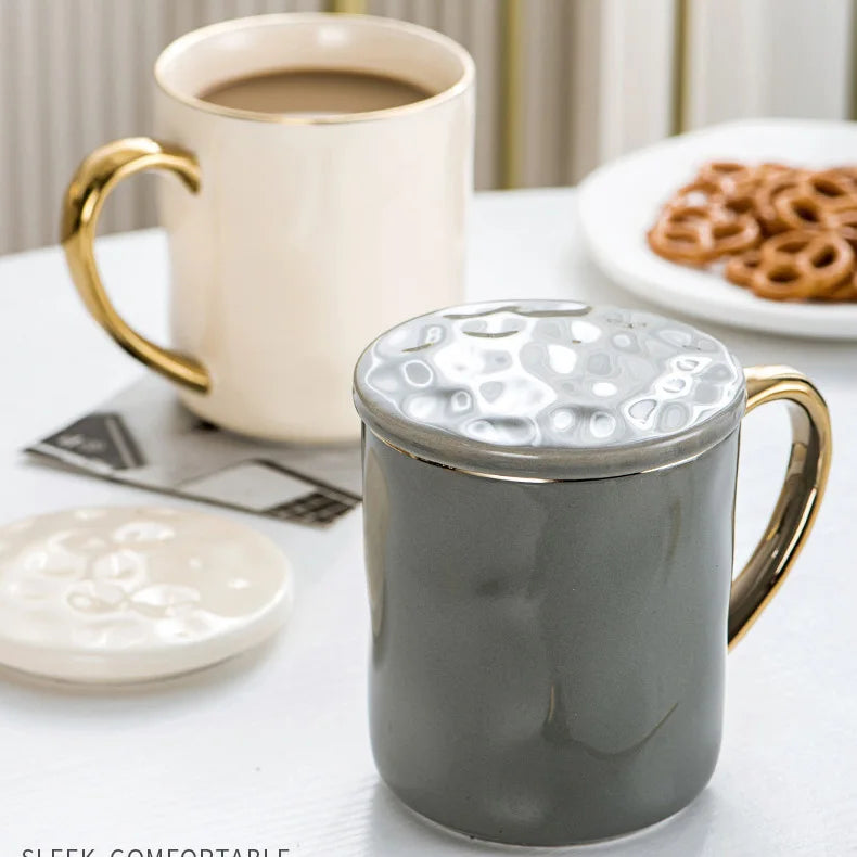 Nordic Gold Rim Ceramic Mug Set – Minimalist Coffee Cups