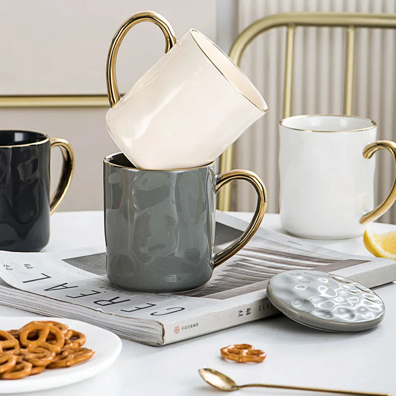 Nordic Gold Rim Ceramic Mug Set – Minimalist Coffee Cups
