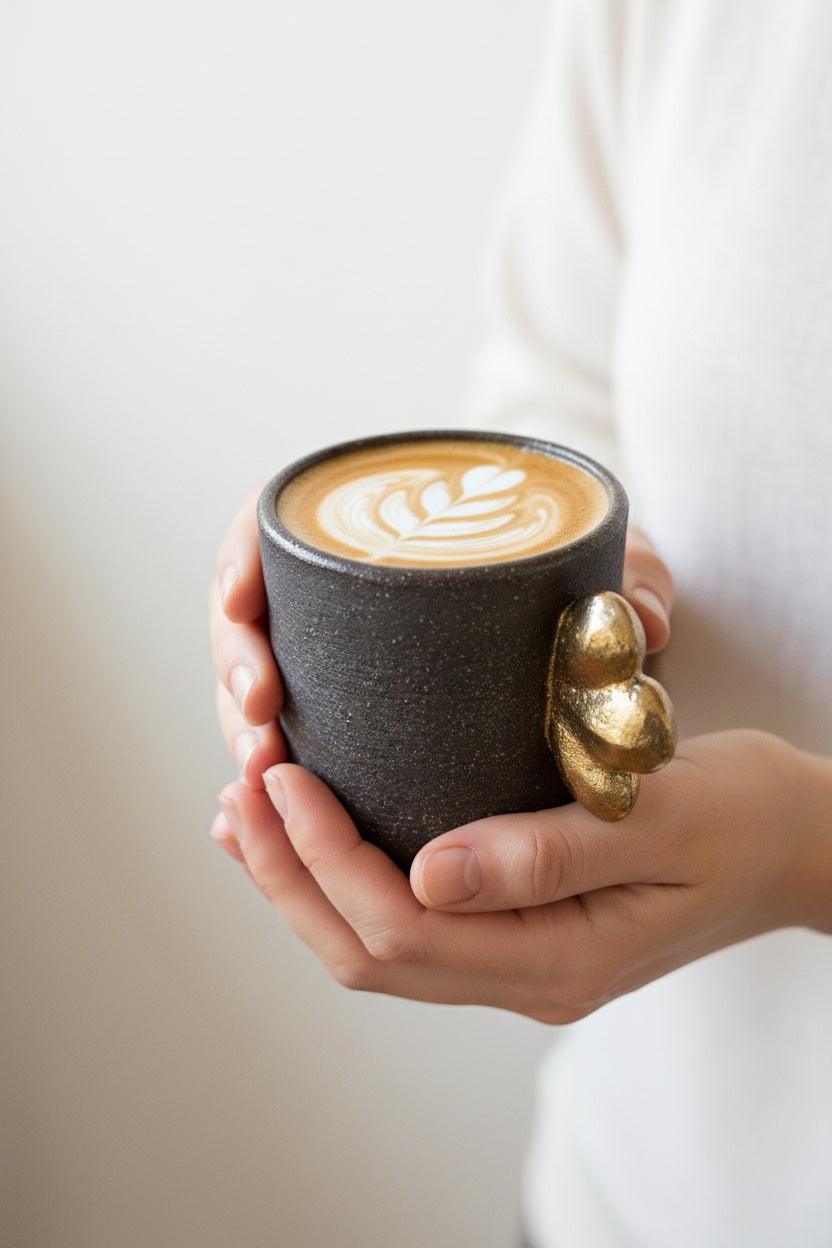 Pumpernickel Stoneware Coffee Cup with Gold Leaf